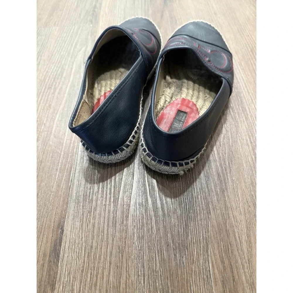 Carolina Herrera CH Initial Embossed Navy Glove Leather Espadrilles Flats Sz. 38